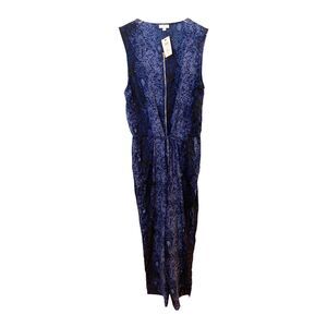 Cache Snake Print ￼Zipper Jumpsuit Blue Size L Sleeveless Drawstring Waist NWT